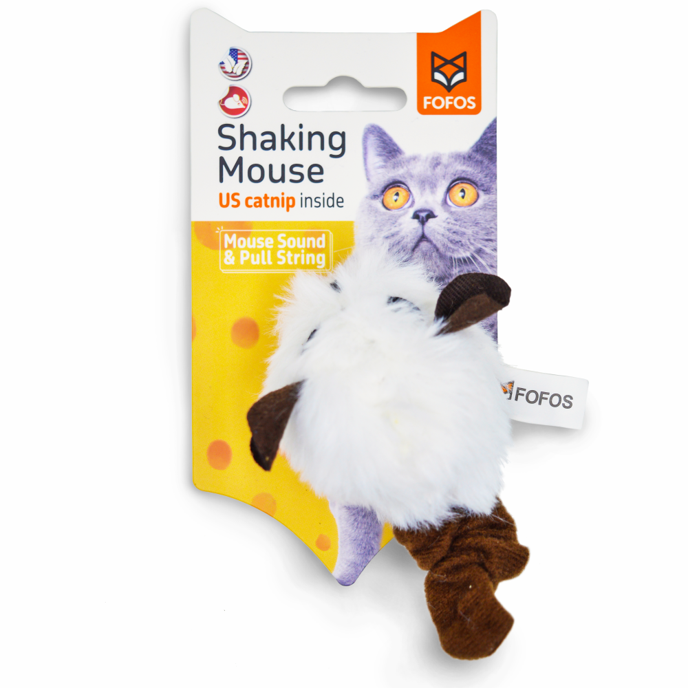Barkbutler x Fofos Pull String & Sound Chip Mouse Shaped Electronic Toy for Cats (White) Cats-Toys Barkbutler 13cm