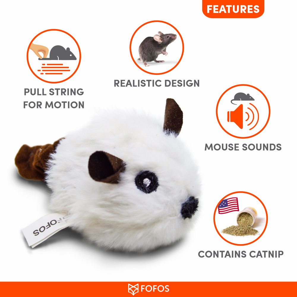 Barkbutler x Fofos Pull String & Sound Chip Mouse Shaped Electronic Toy for Cats (White) Cats-Toys Barkbutler