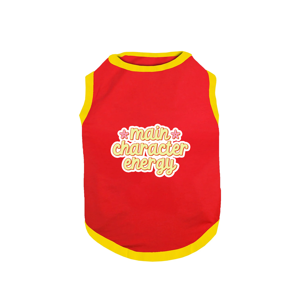 PawsIndia Main Character Energy Printed with Ribbed Sleeves TShirt for Dogs (Red) Dogs-Clothing & Accessories Pawsindia Dropship