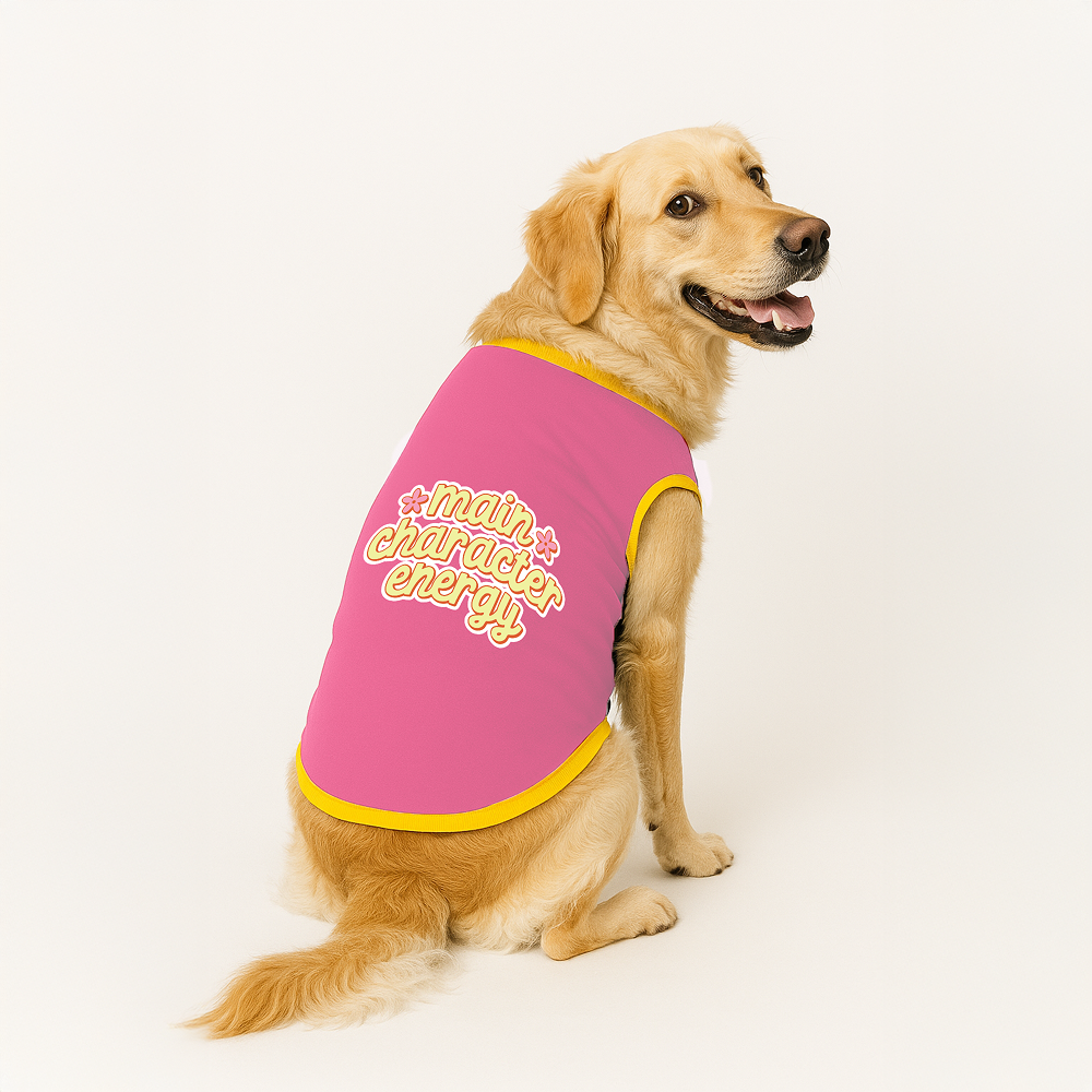 PawsIndia Main Character Energy Printed with Ribbed Sleeves TShirt for Dogs (Pink) Dogs-Clothing & Accessories Pawsindia Dropship M