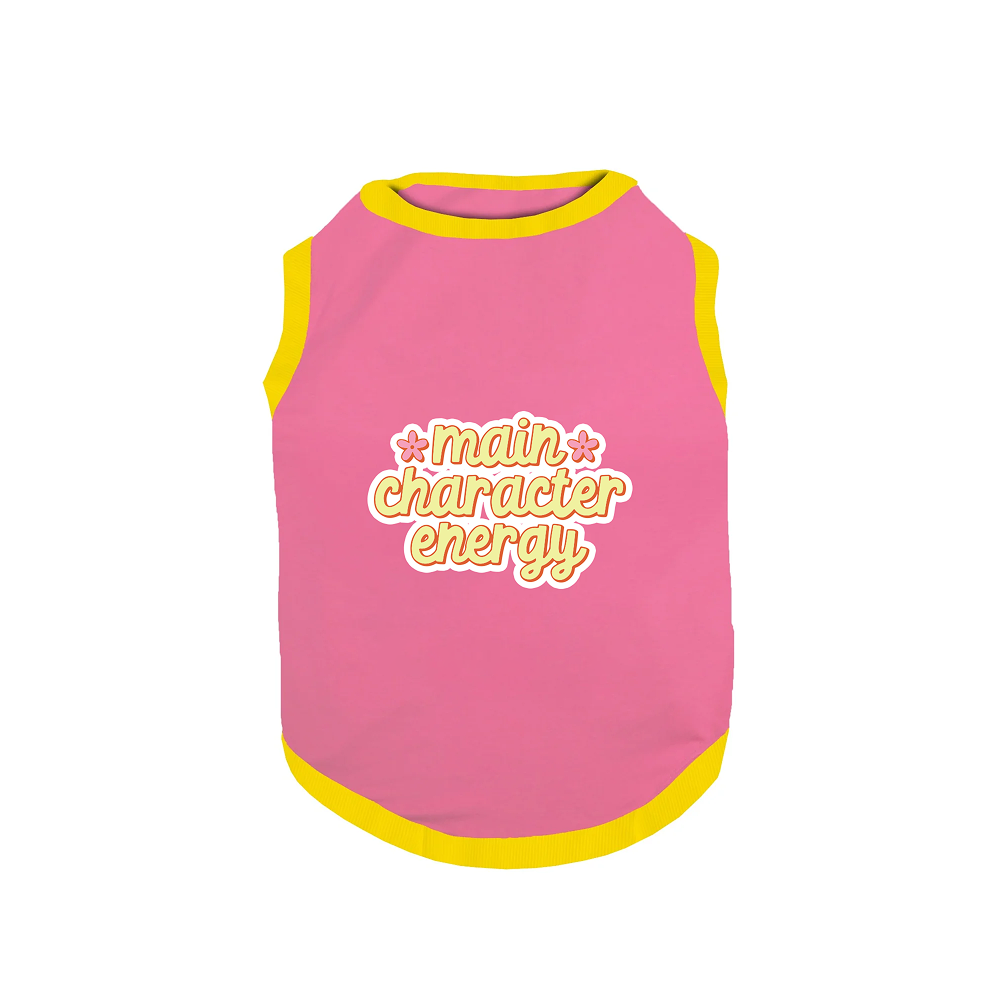 PawsIndia Main Character Energy Printed with Ribbed Sleeves TShirt for Dogs (Pink) Dogs-Clothing & Accessories Pawsindia Dropship