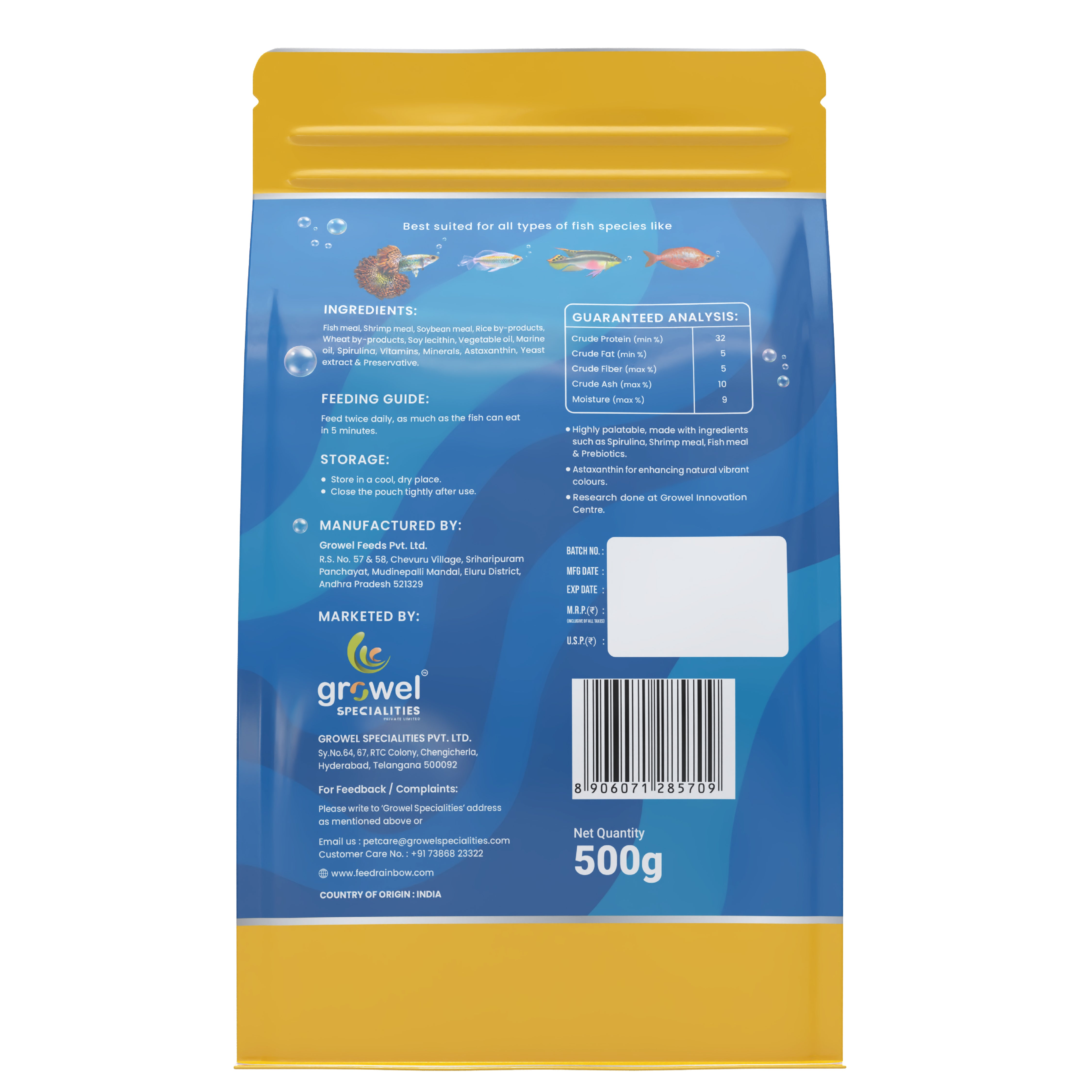 Growel Rainbow Micro 0.9mm Floating Pellet for Fish Fish Growel
