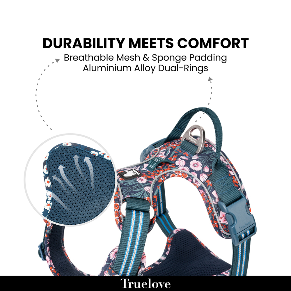 Truelove Floral No Pull Cordura Fabric Harness for Dogs (Saxony Blue) Dogs-Collar, Leashes, harnesses True Love