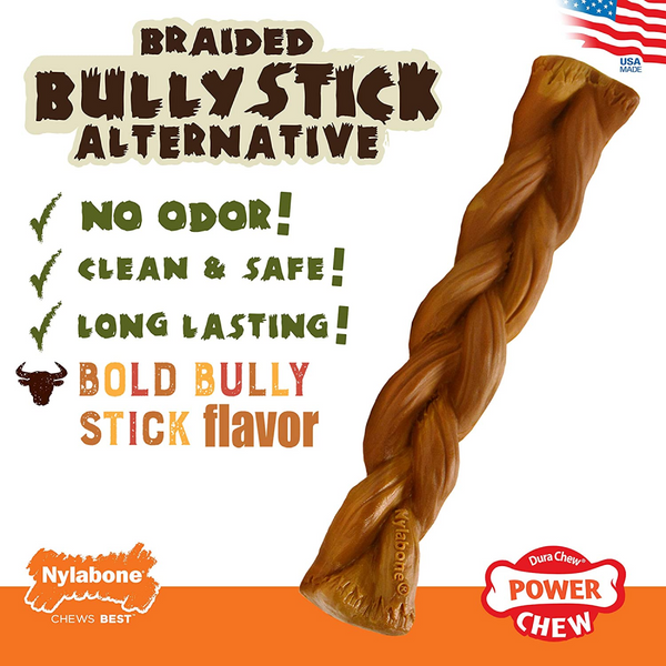Nylabone Braided Bully Stick Power Chew Alternative Toy for Dogs