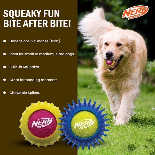 Nerf Dog Set of 2 Durable Squeaky Tennis Balls for Dogs
