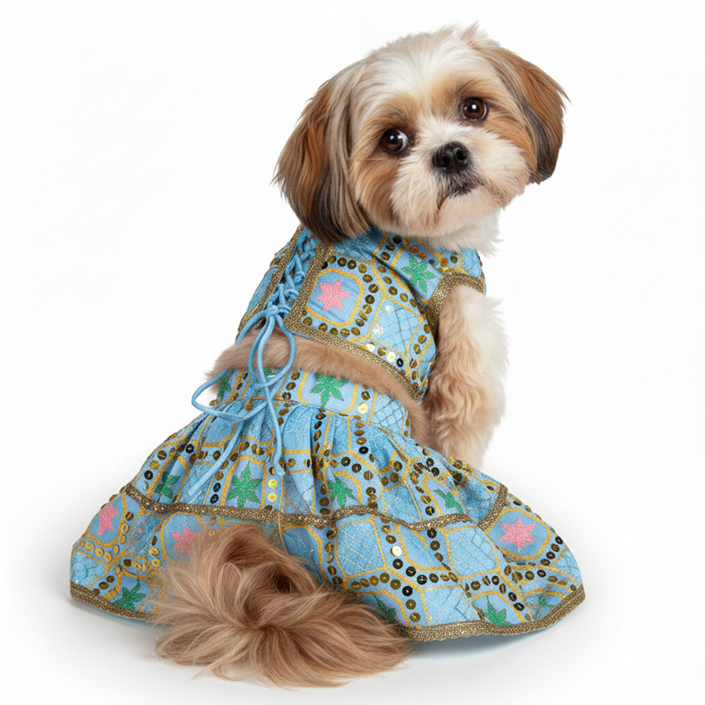 Pawsindia Traditional Desi Diva Lehenga Choli Set for Dogs (Sky Blue) Dogs-Clothing & Accessories Pawsindia Dropship M