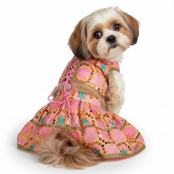 Pawsindia Traditional Desi Diva Lehenga Choli Set for Dogs (Pink)
