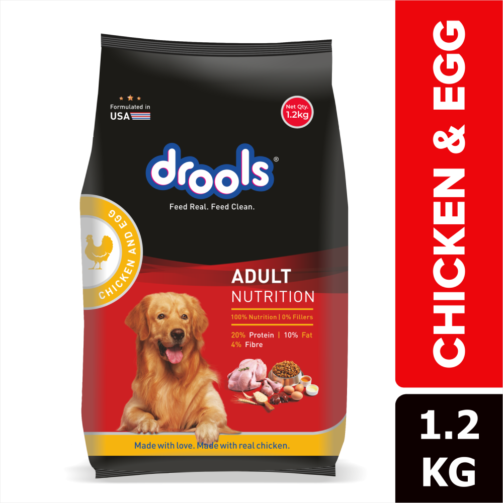 Buy Drools Chicken and Egg Adult Dog Dry Food 1.2 kg pack online at Supertails