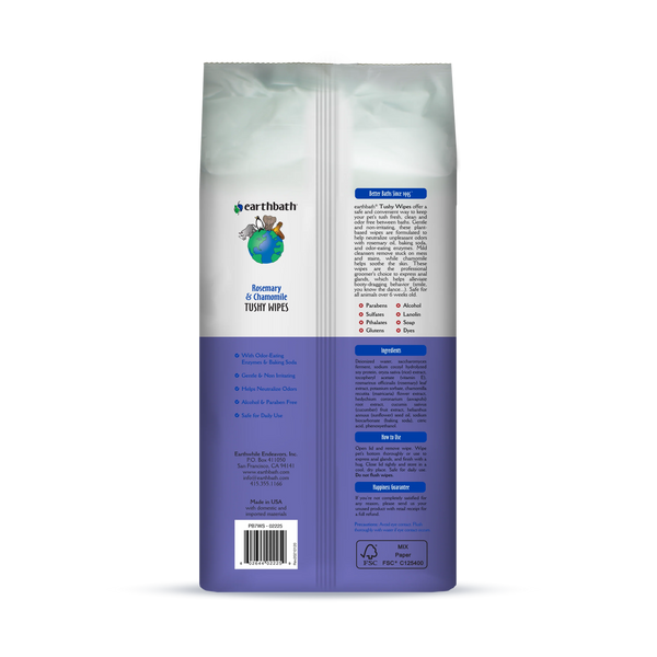 EarthBath Rosemary and Chamomile Scented Tushy Wipes for Dogs and Cats