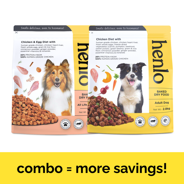 Henlo Chicken & Vegetable and Chicken & Egg Baked Dry Food for Adult Dogs Combo