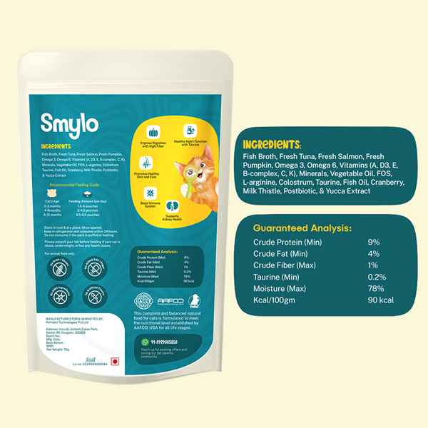 Smylo Tuna, Salmon and Pumpkin Fresh and No Preservative Kitten Cat Wet Food