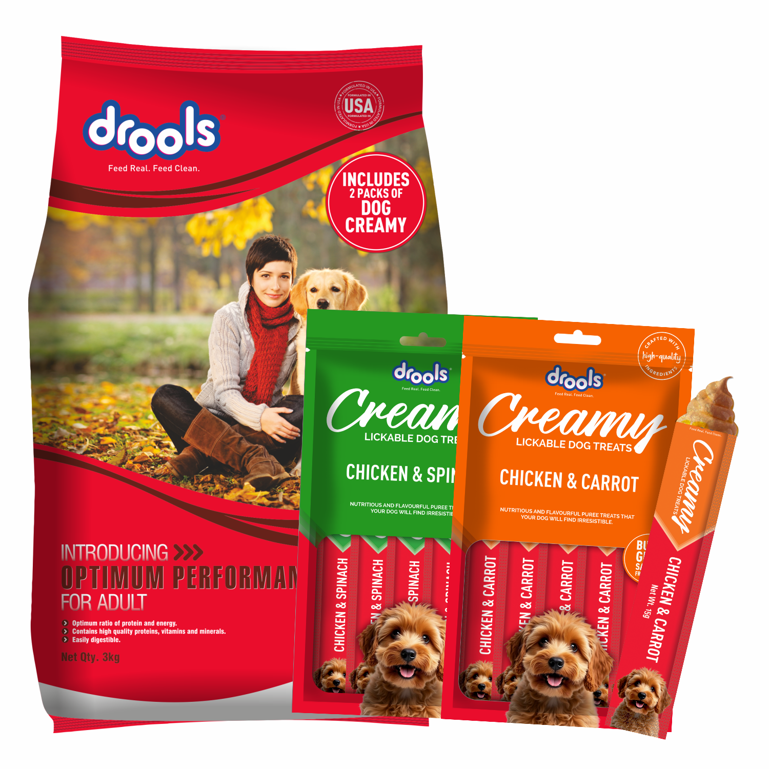 Drools Optimum Performance Adult Dog Dry Food Dogs- Dry Food Drools 3kg+2x75g