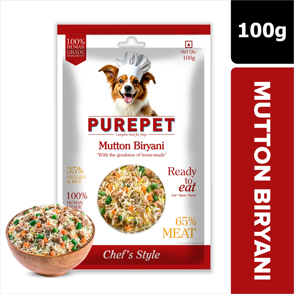 Purepet Mutton Biryani Fresh Food For Dogs Sample Purepet 100g