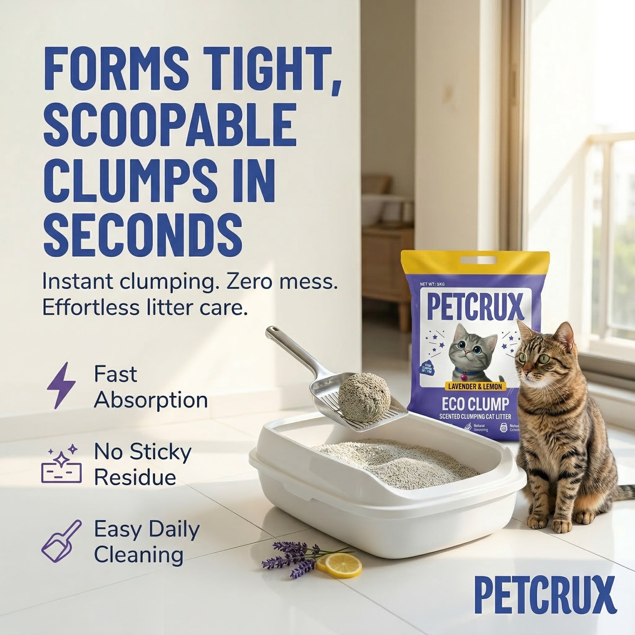 Petcrux Lavender & Lemon Scented Eco Clumping Cat Litter Cats-Litter Petcrux