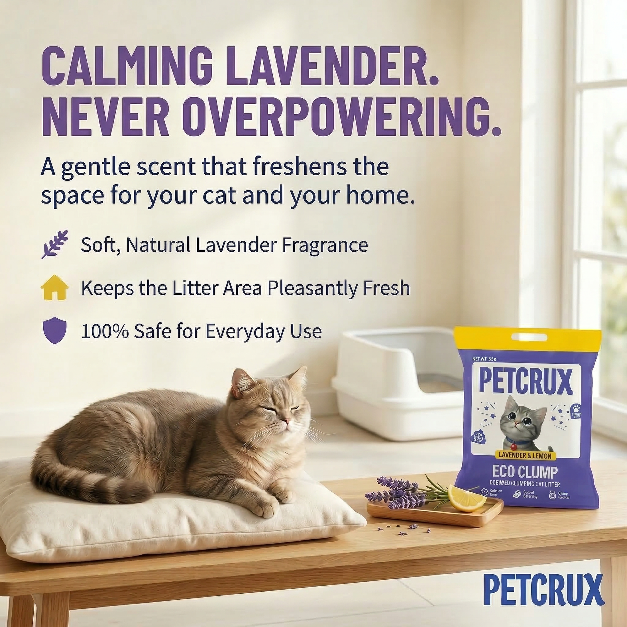 Petcrux Lavender & Lemon Scented Eco Clumping Cat Litter Cats-Litter Petcrux