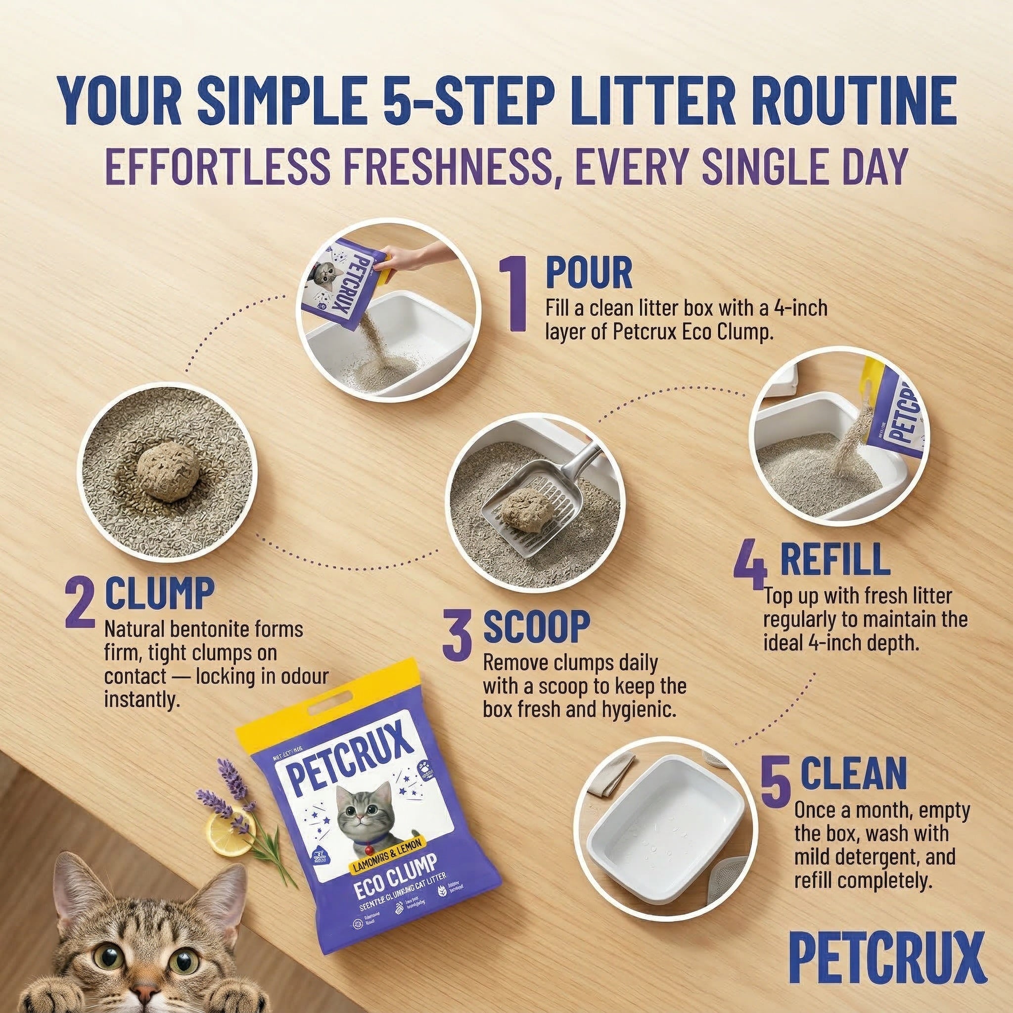 Petcrux Lavender & Lemon Scented Eco Clumping Cat Litter Cats-Litter Petcrux