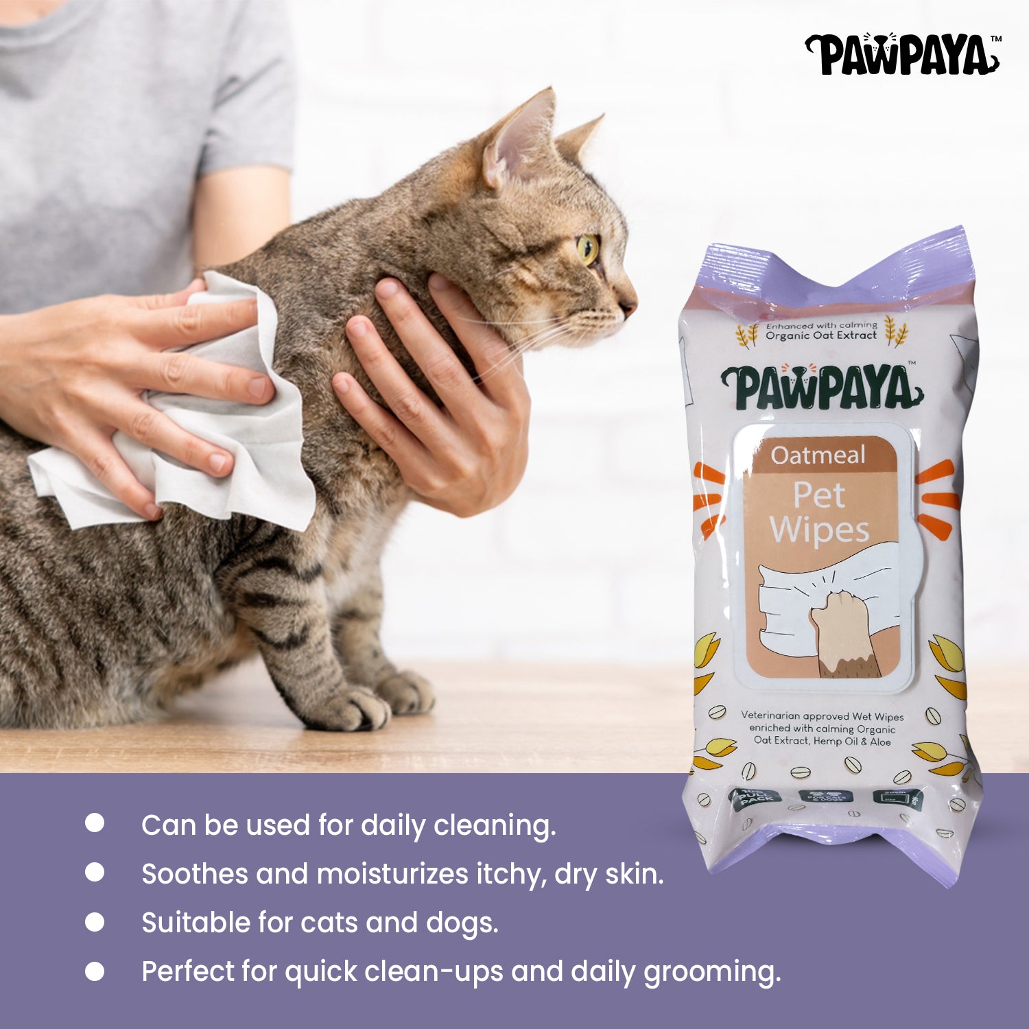 Pawpaya Oatmeal Wipes for Pets Both-Grooming Supplies Pawpaya