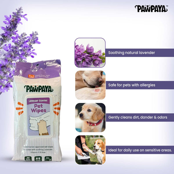 Buy Pawpaya Lavender Scented Wipes for Dogs and Cats Online