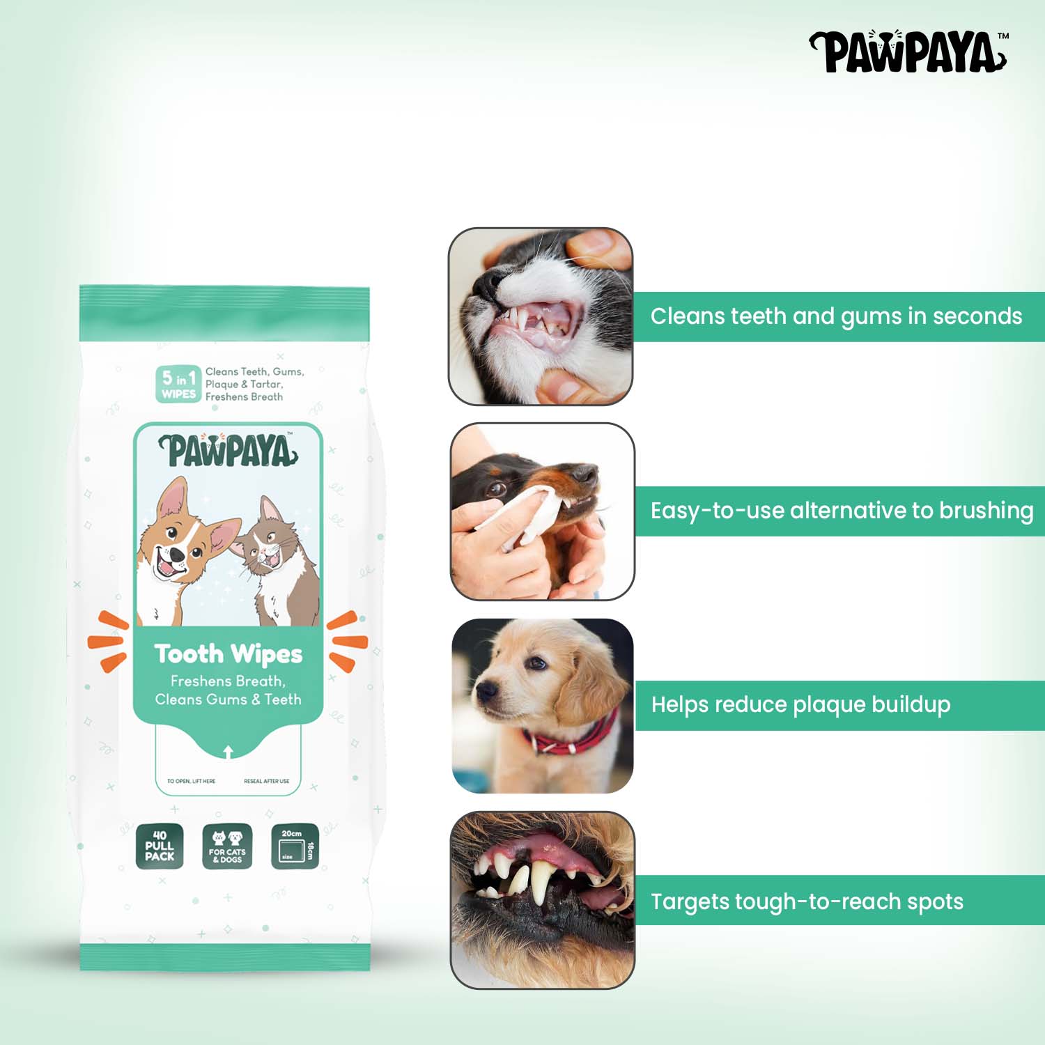 Pawpaya Tooth Wipes for Dogs and Cats Both-Grooming Supplies Pawpaya