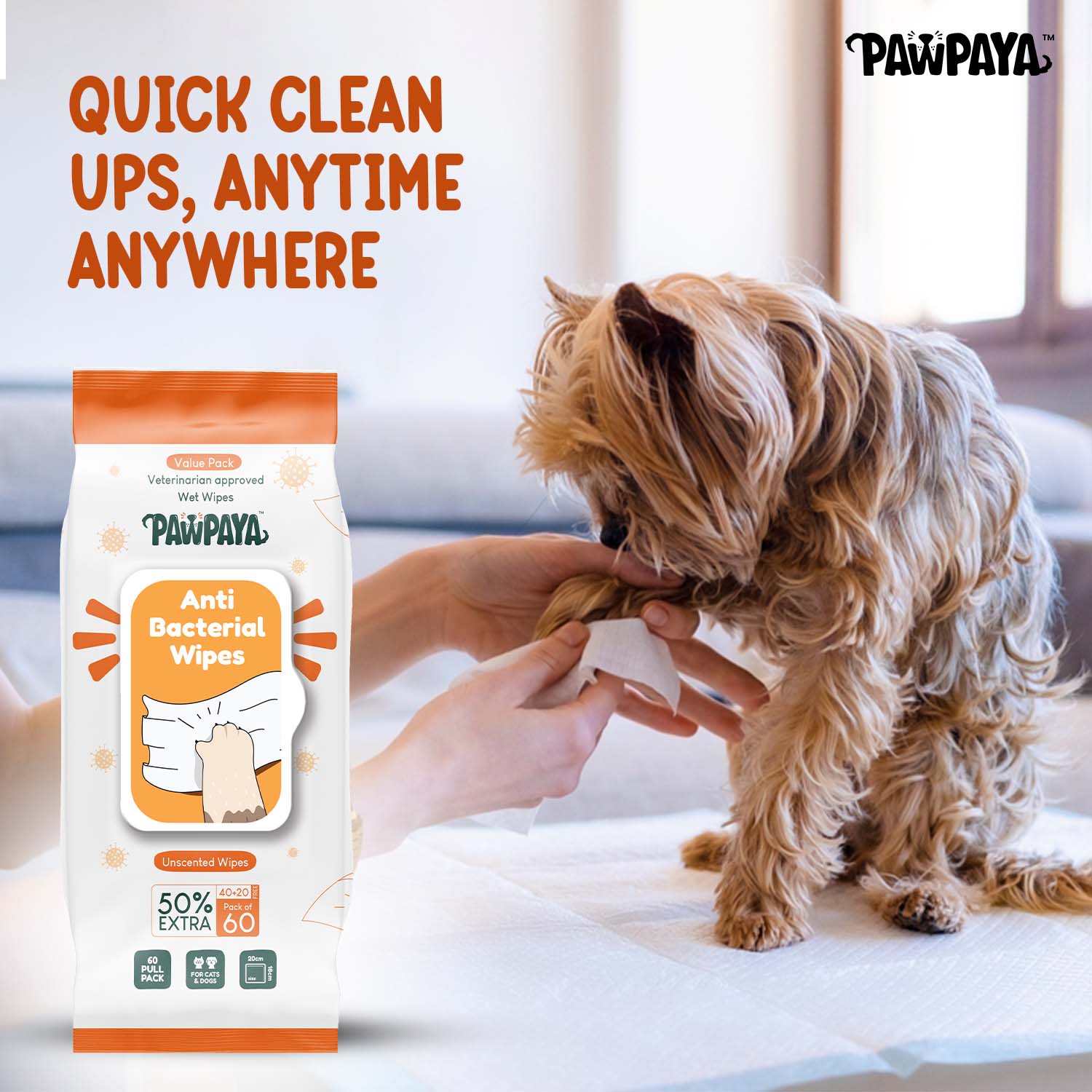 Pawpaya Antibacterial wipes for Dogs and Cats Both-Grooming Supplies Pawpaya