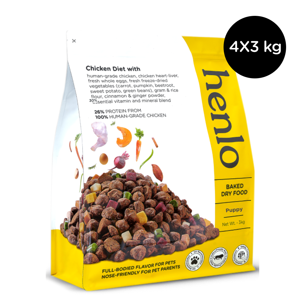 Henlo Chicken & Veg Baked Dry Food for Puppies & Small Breed Dogs | 100% Human Grade Ingredients Dogs- Dry Food Henlo 12kg (4x3kg)