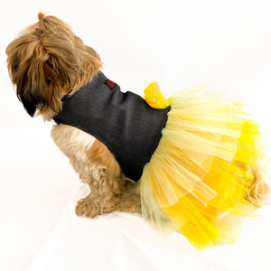 Pawgypets Denim Frilly Dress for Dogs and Cats (Blue/Yellow)