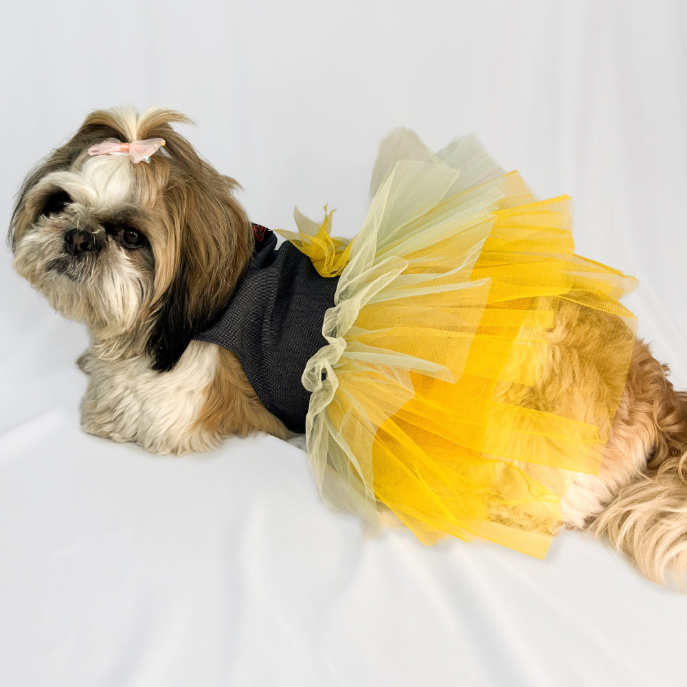 Pawgypets Denim Frilly Dress for Dogs and Cats (Blue/Yellow) Both-Clothing & Accessories Pawgypets Dropship L