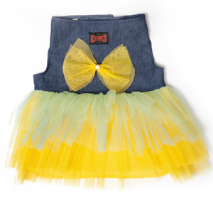 Pawgypets Denim Frilly Dress for Dogs and Cats (Blue/Yellow)