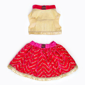 Pawgypets Velvet Lehenga for Dogs and Cats (Pink/Golden)