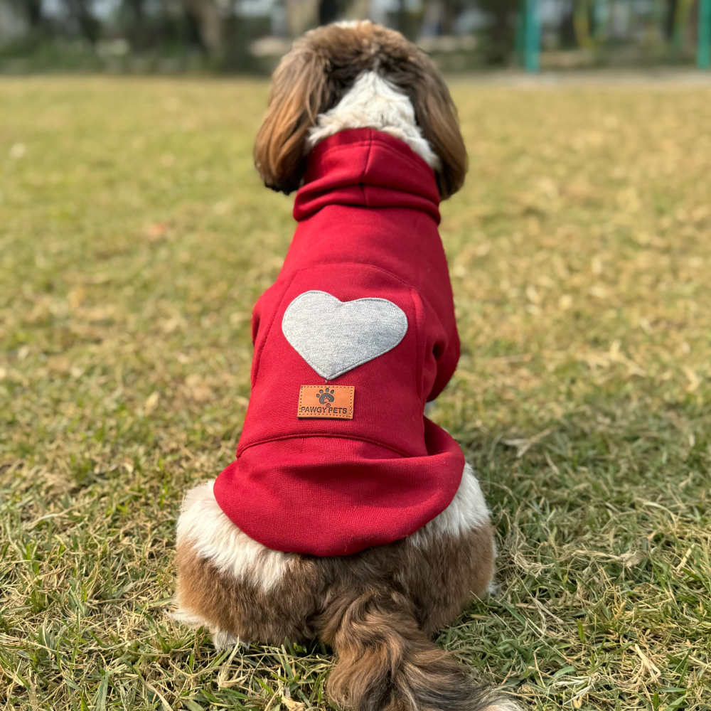 Pawgypets Heart Hoodie Sweatshirt for Dogs and Cats (Maroon)