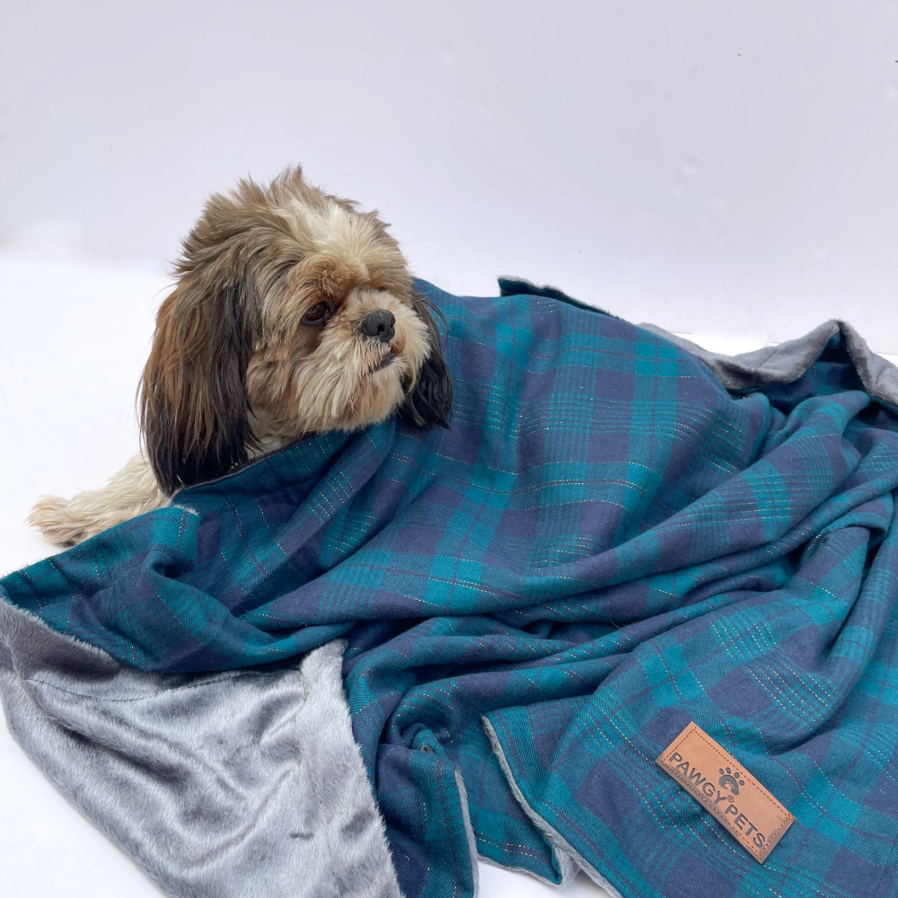 Pawgypets Furry Reversible Blanket for Dogs and Cats (Plaid/Grey) Both-Bedding, Mats & Travel Supplies Pawgypets Dropship 102x127cm