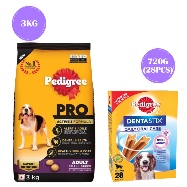 Pedigree PRO Expert Nutrition Adult Dry Food for Small Breed and Pedigree Dentastix Oral Care for Adult (Medium Breed of 10 to 25 kg) Treats Combo for