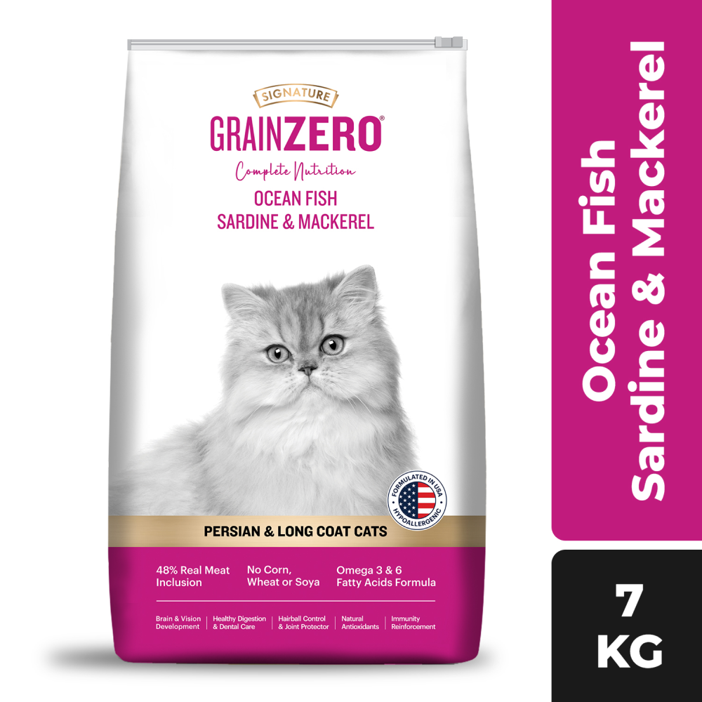 Signature Grain Zero Ocean Fish, Sardine and Mackerel Long Coat & Persian Adult Cat Dry Food