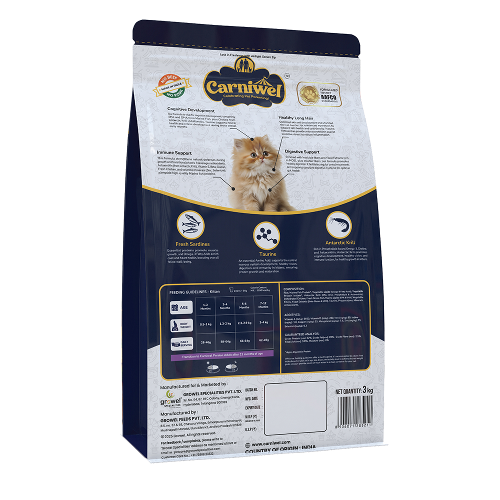 Carniwel Natural Nutrition for Skin, Digestion & Hairball Control Persian Kitten Cat Dry Food Cats- Dry food Carniwel