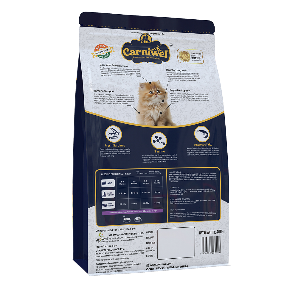 Carniwel Natural Nutrition for Skin, Digestion & Hairball Control Persian Kitten Cat Dry Food Cats- Dry food Carniwel