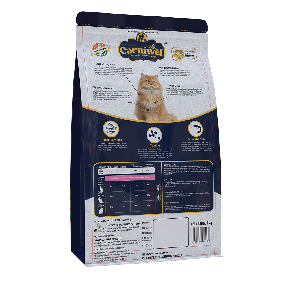 Carniwel Natural Nutrition for Skin, Digestion & Hairball Control Persian Adult Cat Dry Food Cats- Dry food Carniwel