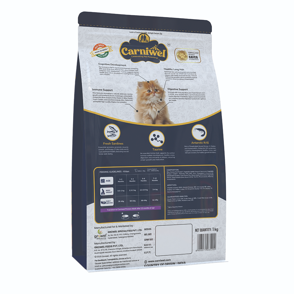 Carniwel Natural Nutrition for Skin, Digestion & Hairball Control Persian Kitten Cat Dry Food Cats- Dry food Carniwel