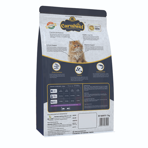 Carniwel Natural Nutrition for Skin, Digestion & Hairball Control Persian Kitten Cat Dry Food