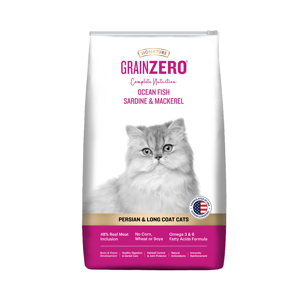 Signature Grain Zero Ocean Fish, Sardine and Mackerel Long Coat & Persian Adult Cat Dry Food