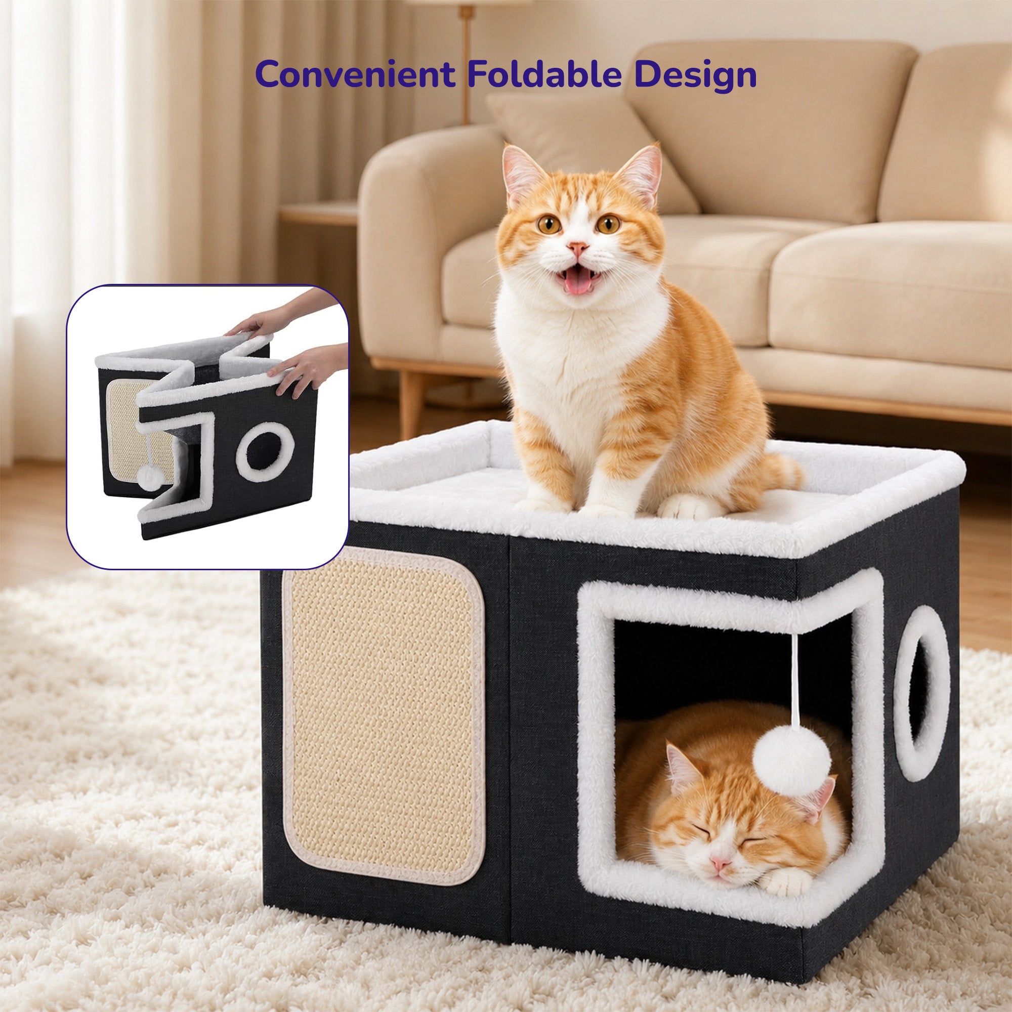 Petverse Sisal Scratching Pad with Top Lounger Indoor Cave Bed for Cats Cats-Bedding, Mats & Travel Supplies Petverse Dropship
