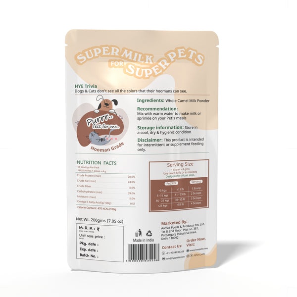 HYE Pets Nutrient Rich Full Fat Camel Milk Powder for Dogs and Cats