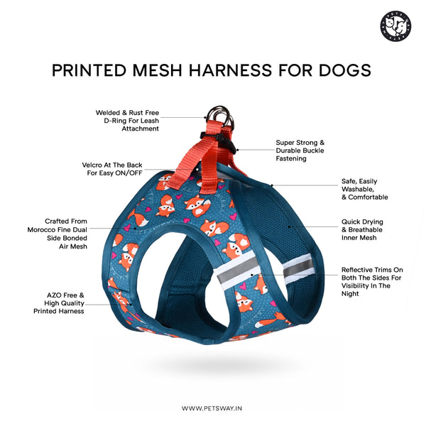 Pets Way Pine Air Mesh Printed Harness for Puppies and Small Dogs