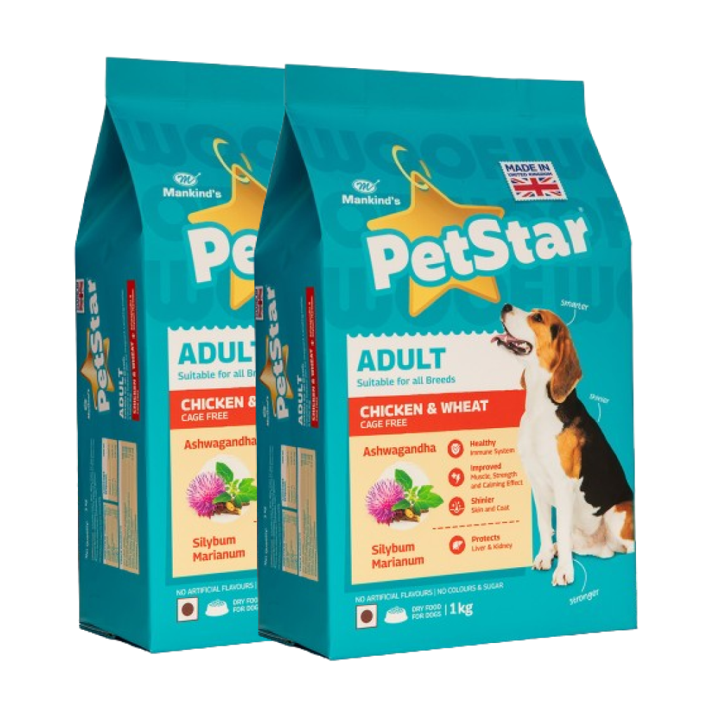 Mankind Petstar Chicken and Wheat Adult Dog Dry Food Dogs- Dry Food Petstar 1kg+1kg