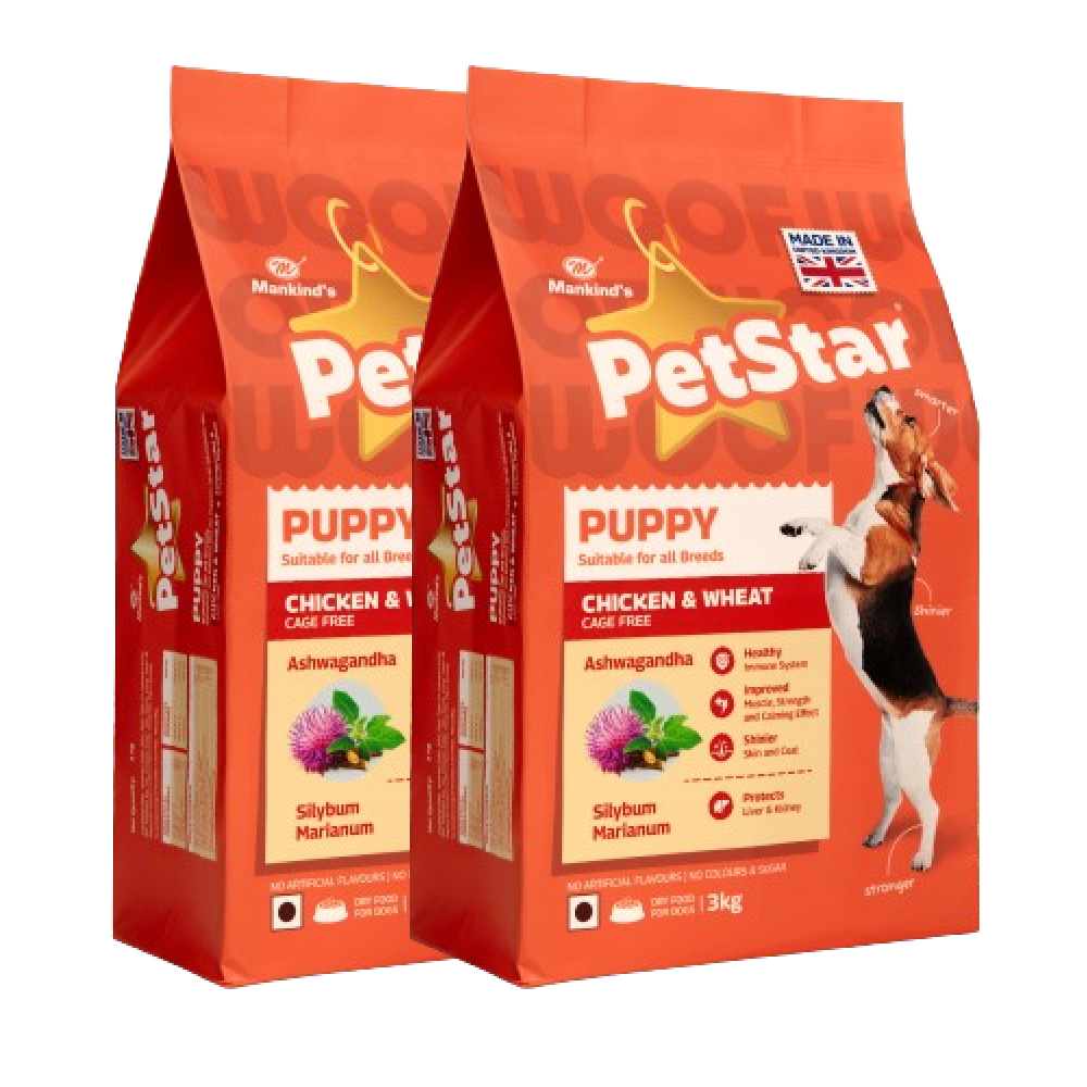 Mankind Petstar Chicken and Wheat Puppy Dry Food Dogs- Dry Food Petstar 3kg+3kg
