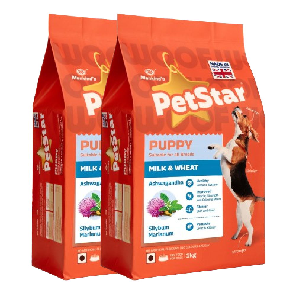 Mankind Petstar Milk and Wheat Puppy Dog Dry Food Dogs- Dry Food Petstar 1kg+1kg