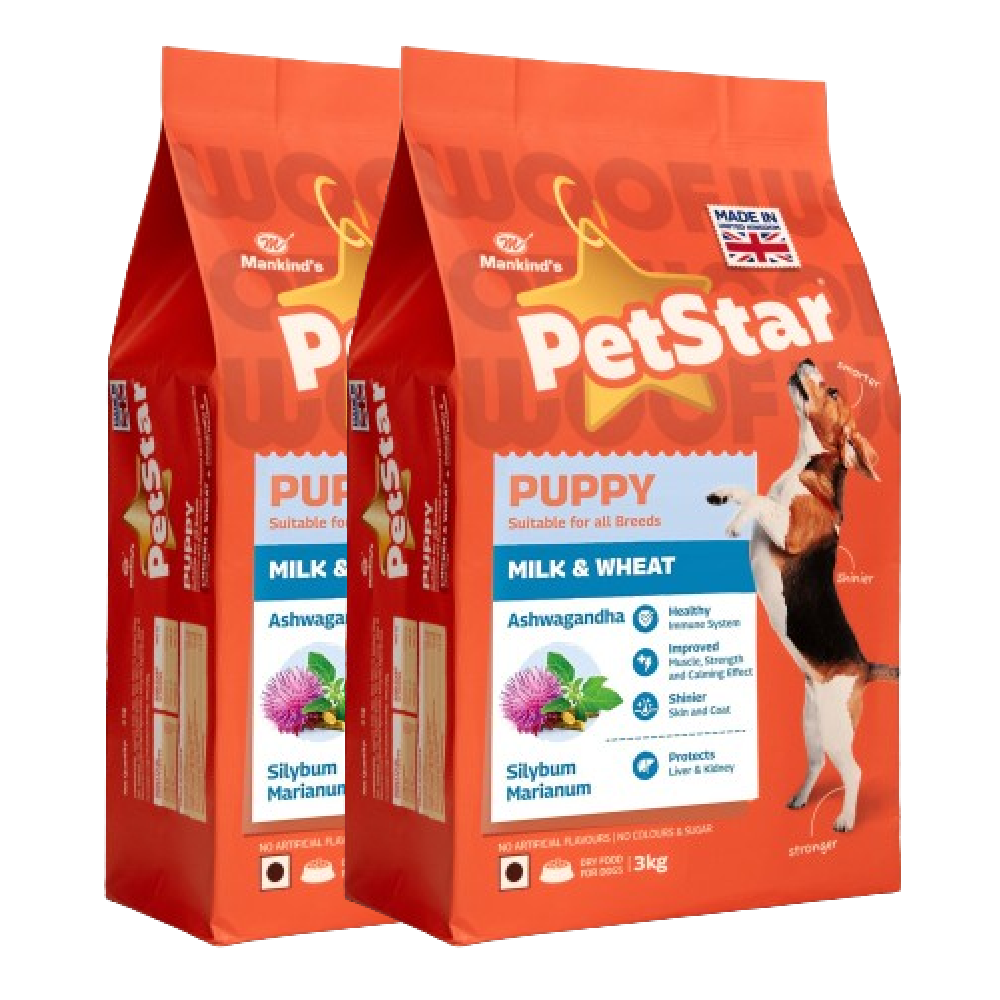 Mankind Petstar Milk and Wheat Puppy Dog Dry Food Dogs- Dry Food Petstar 3kg+3kg