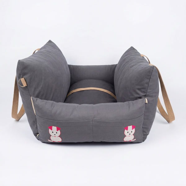 Petter World Car Travel Bed with Safety Leash for Dogs and Cats (Autumn Gray)