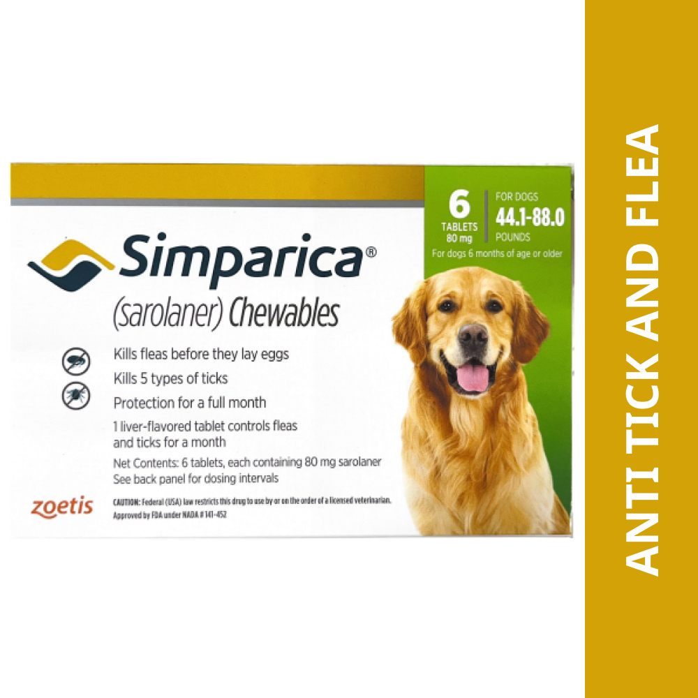 Zoetis Simparica Dog Tick and Flea Control Tablet (pack of 6 tablets)