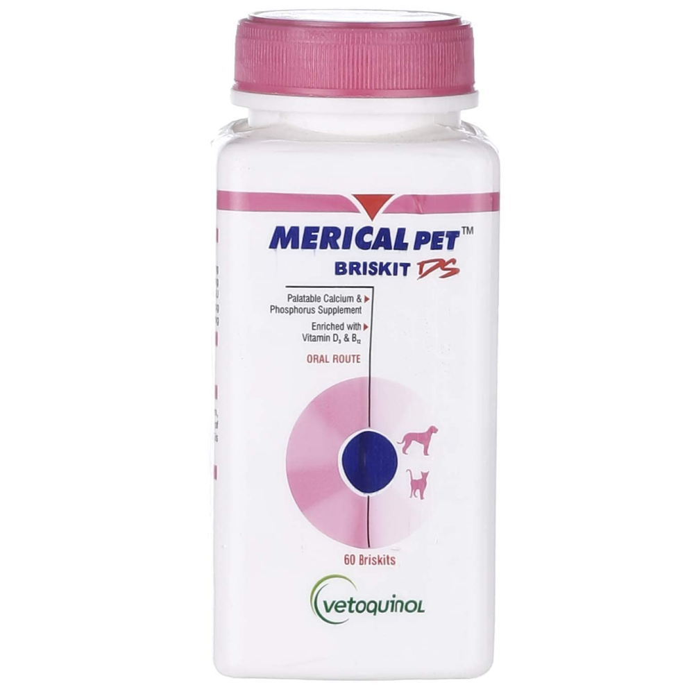 Vetoquinol Merical Pet Briskit DS Calcium Tablets (60) and Virbac Nutrich Multivitamin Tablets (60) for Dogs & Cats Combo Both-Pharmacy Exclusive Combo