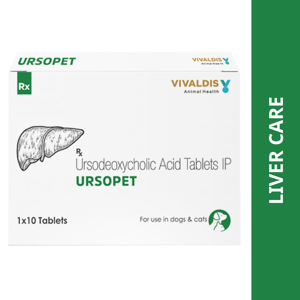 Vivaldis Ursopet Tablet (Ursodeoxycholic Acid) for Dogs & Cats (pack of 10 tablets)